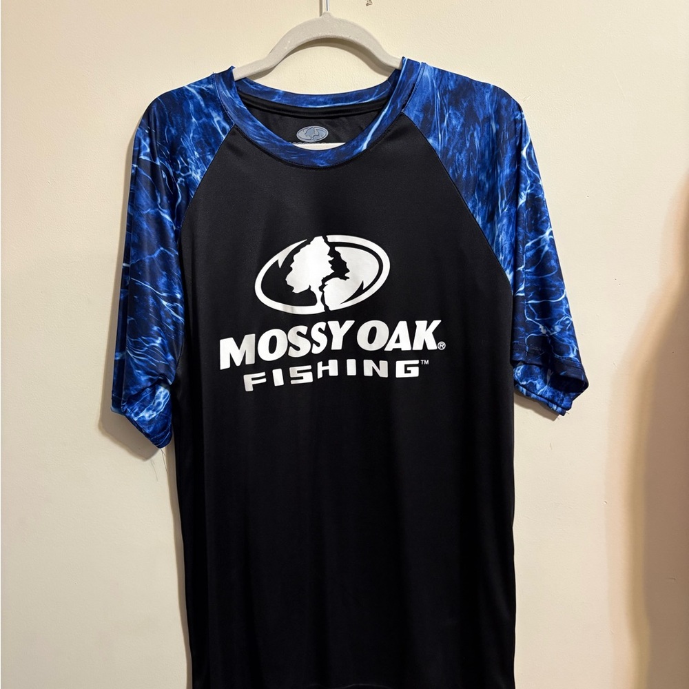 Mossy Oak‎ fishing shirt mens X-Large performance black blue print sleeve
